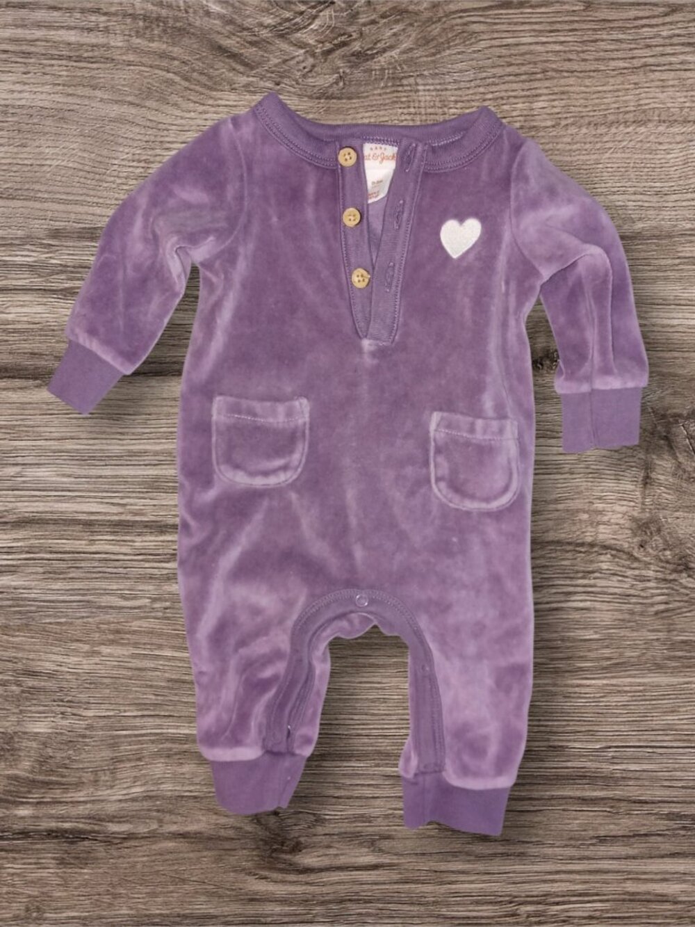 Cat & Jack Baby 0-3 Months Purple Velour Romper Heart One Piece Outfit
